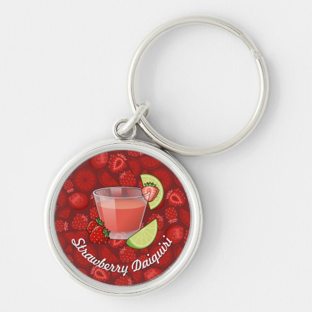 Strimwberry Daiquiri Keychain Rund Silverfärgad Nyckelring (Framsidan)