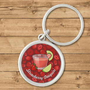 Strimwberry Daiquiri Keychain Rund Silverfärgad Nyckelring