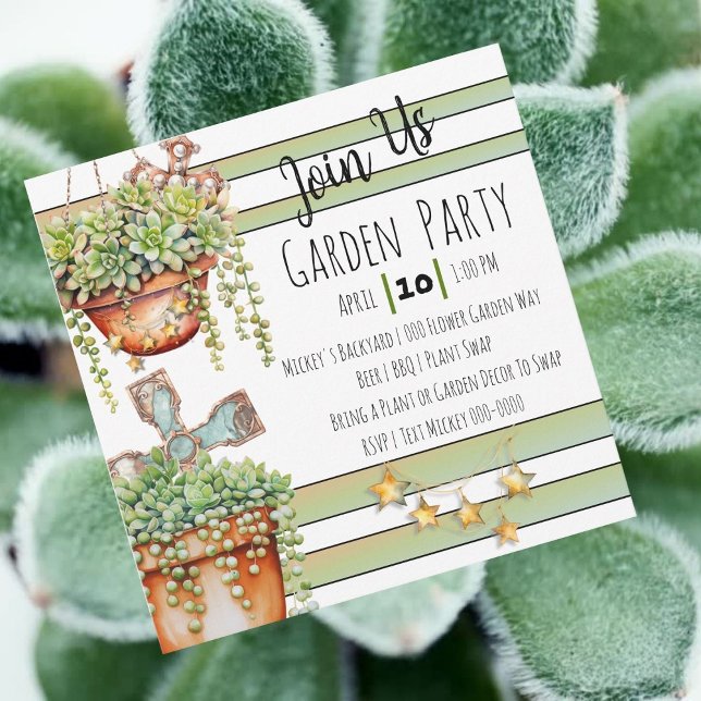 String av pärlsuklenter och Rustic Garden Decor Inbjudningar (Cute customizable garden party invitation with succulents and stars.  Perfect for spring gatherings.)