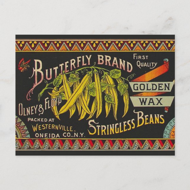 String Bean Label Vegetable Land Vykort (Framsida)
