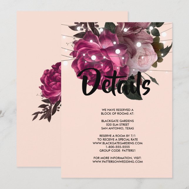 string light Burgundy-blominbjudan Inbjudningar (Fram/baksida)