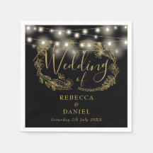 String Lights Blommig Svart Och Guld Bröllop
