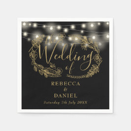 String Lights Blommig Svart Och Guld Bröllop Pappersservett