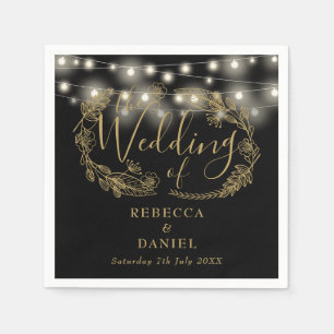String Lights Blommig Svart Och Guld Bröllop Pappersservett