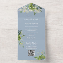 String Lights Greenery QR-kod Dusty Blue Bröllop