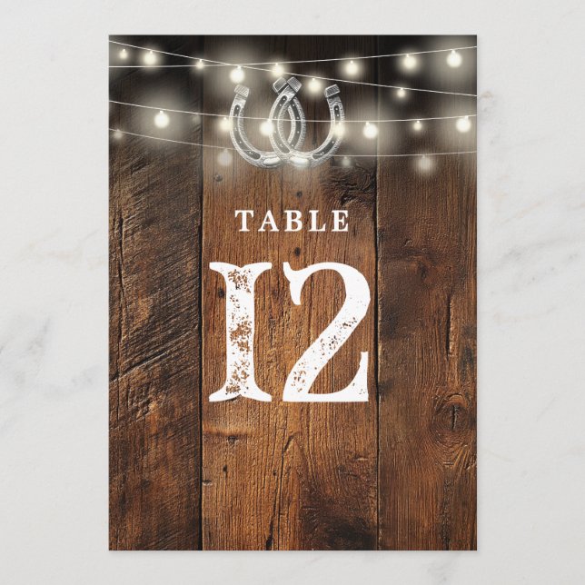 String Lights Horseshoes Barn Wood Table Number Inbjudningar (Framsida)