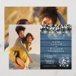 String Lights Rustika Glas Greenery 2 Foto Bröllop Inbjudningar