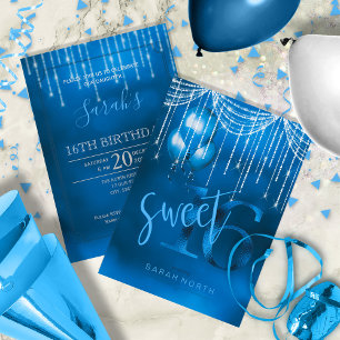 String Ljus & ballonger Sweet 16 Dk Blue ID473 Inbjudningar