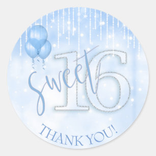 String Ljus & ballonger Sweet 16 Lt. Blue ID473 Runt Klistermärke