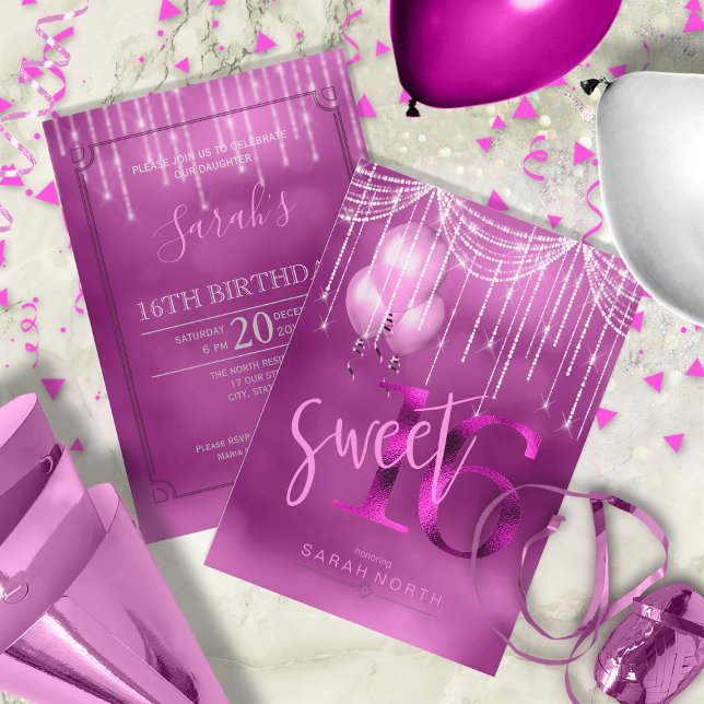 String Ljus & ballonger Sweet 16 Orchid ID473 Inbjudningar (Front/Back In Situ)