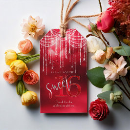 String Ljus & ballonger Sweet 16 Red ID473 Presentetikett