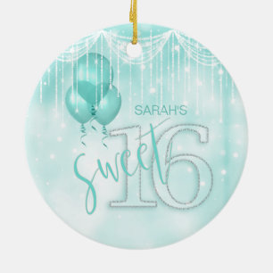String Ljus & ballonger Sweet 16 Teal ID473 Julgransprydnad Keramik