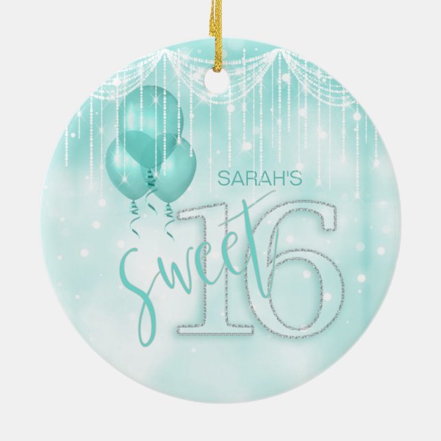 String Ljus & ballonger Sweet 16 Teal ID473 Julgransprydnad Keramik (Baksidan)