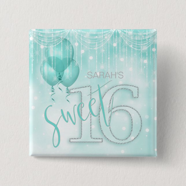 String Ljus & ballonger Sweet 16 Teal ID473 Knapp (Framsida)