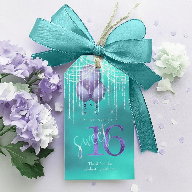 String Ljus & ballonger Sweet 16 Teal ID473 Presentetikett (Skapare uppladdad)