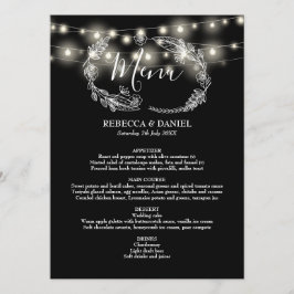 String Ljus Black and White Blommigt Bröllop Meny