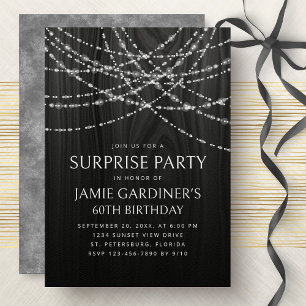 String Ljus Black Rustic Surprise Birthday Inbjudningar