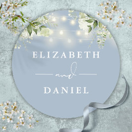 String Ljus Blommigt Dusty Blue Wedding Favor Runt Klistermärke