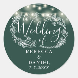 String Ljus Blommigt Emerald Grönt Bröllop Runt Klistermärke
