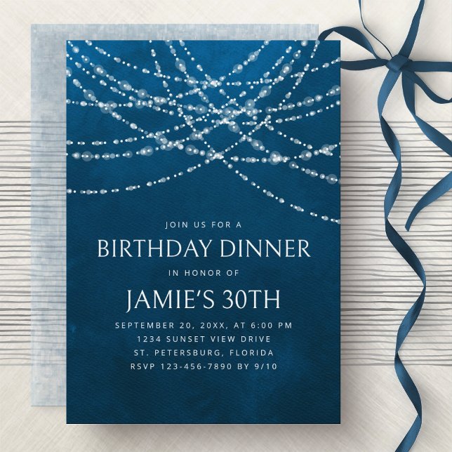 String Ljus Blue Birthday Midinner Inbjudningar (Skapare uppladdad)