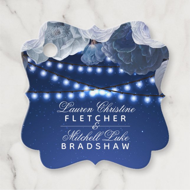 String ljus Blue Bröllop Photo Gåvor Etiketter (Framsida)