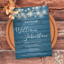 String Ljus Blue Rustic Wood Baptism Christening