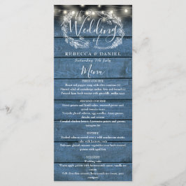 String Ljus Blue Rustic Wood Blommigt Bröllop Meny