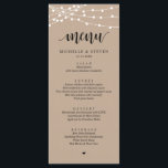 String Ljus Brown Kraft Bröllop Elopement Middag Meny<br><div class="desc">Modern Rustic Brown Kraft,  String Ljus Bröllop Elopement Midmeny Card. Du kan enkelt anpassa och anpassa dig efter dina behov,  och dina middagsgäster blir glada när de ser den här perfekten och snyggten på middagsmenyn.</div>