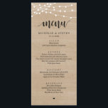 String Ljus Brown Wood Bröllop Elopement Middag Meny<br><div class="desc">Modern Rustic Brown Wood,  String Ljus Bröllop Elopement Midmeny Card. Du kan enkelt anpassa och anpassa dig efter dina behov,  och dina middagsgäster blir glada när de ser den här perfekten och snyggten på middagsmenyn.</div>