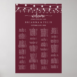 String Ljus Burgundy Alfabetiskt sittningsschema Poster