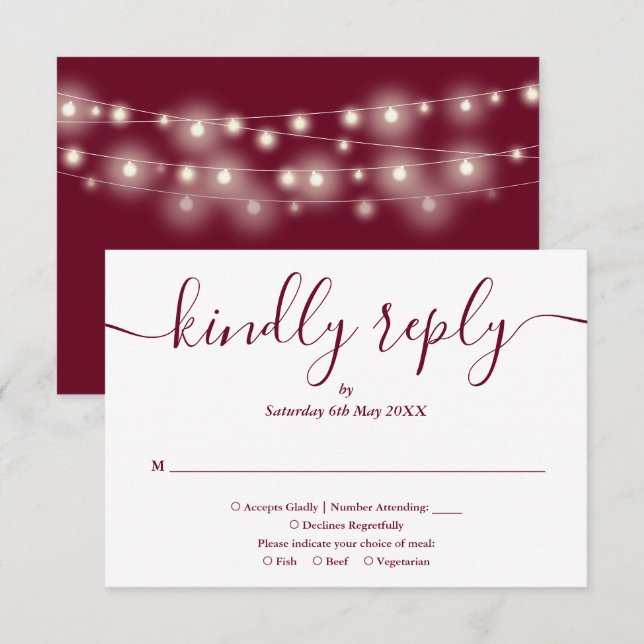 String Ljus Burgundy Script Meal Choal OSA Kort (Fram/baksida)