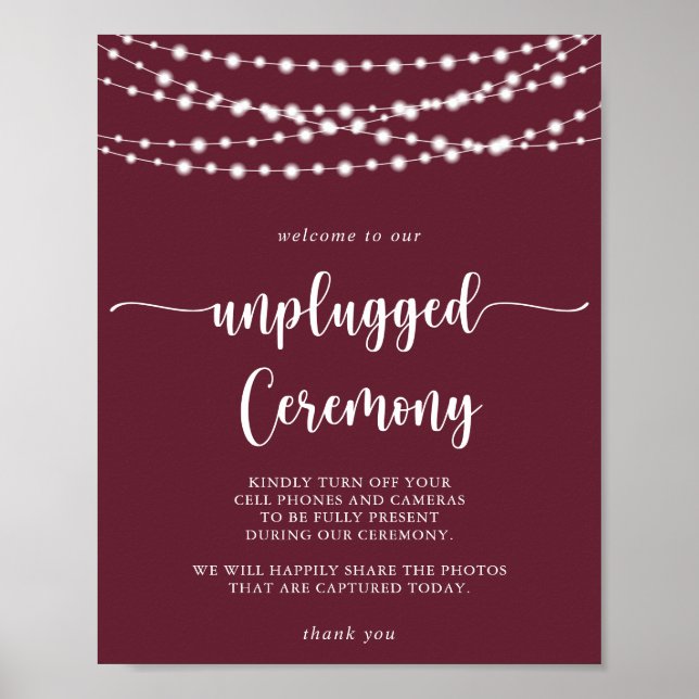 String Ljus Burgundy Unplugged Ceremony Poster (Framsidan)
