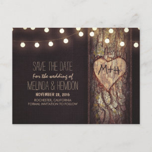 String ljus carved eart rustic save date meddelande vykort