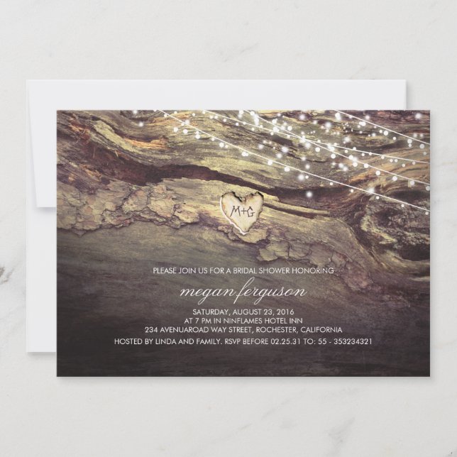 String Ljus Carved Heart Rustic Möhippa Inbjudningar (Framsida)