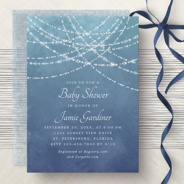 String Ljus Dusty Blue Boy Shower Inbjudningar (Skapare uppladdad)
