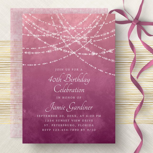 String Ljus Dusty Ro Rosa Birthday Inbjudningar (Skapare uppladdad)