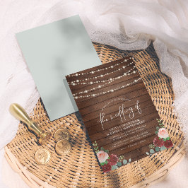 String Ljus Eucalyptus & Burgundy Blommigt Bröllop Inbjudningar