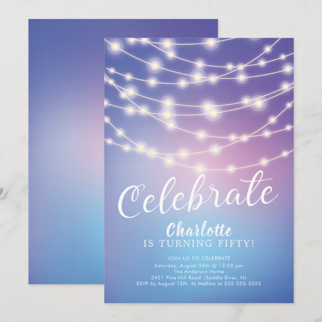 String Ljus firar födelsedagsinbjudan Inbjudningar (Fram/baksida)