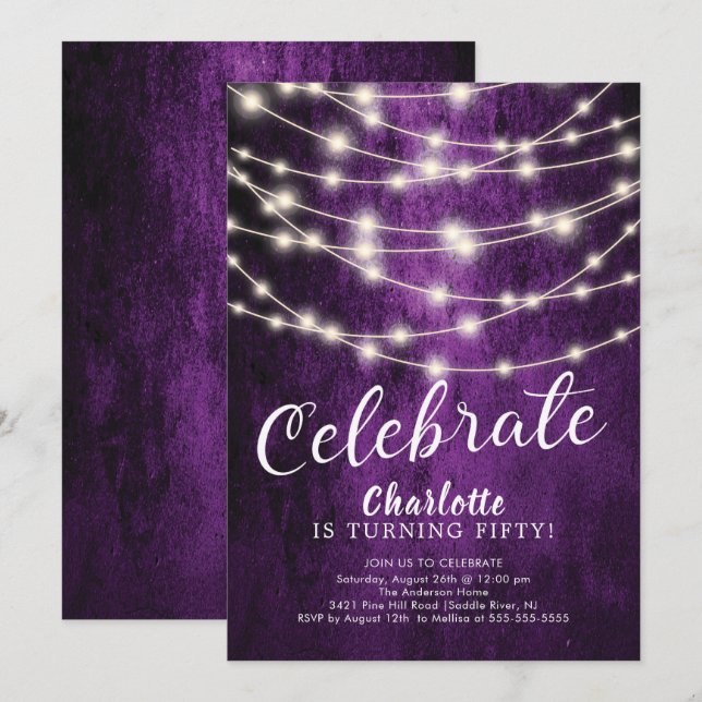 String Ljus firar födelsedagsinbjudan Inbjudningar (Fram/baksida)
