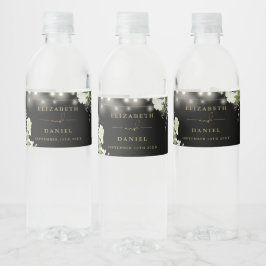 String Ljus Greenery Blommigt Black Guld Bröllop Vattenflaskor Etikett