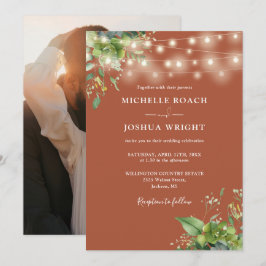 String Ljus Greenery Terracotta Photo Bröllop Inbjudningar