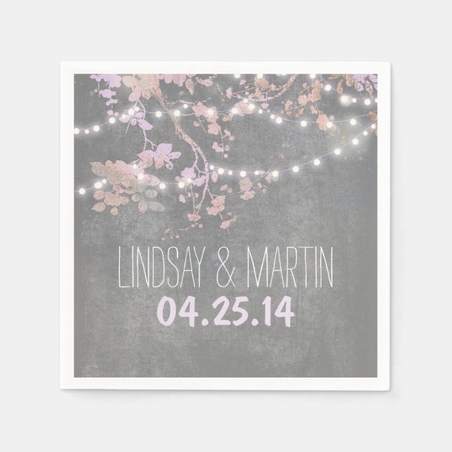 String Ljus Grenar Rustic Garden Wedding Pappersservett (Framsidan)