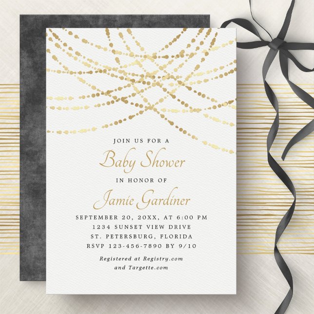 String Ljus Guld Elegant Baby Shower Inbjudningar (Skapare uppladdad)