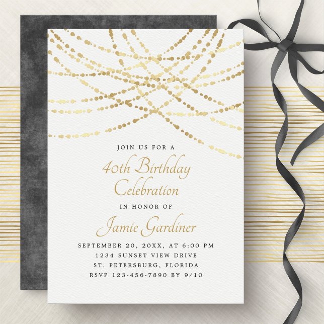 String Ljus Guld Elegant Birthday Inbjudningar (Skapare uppladdad)
