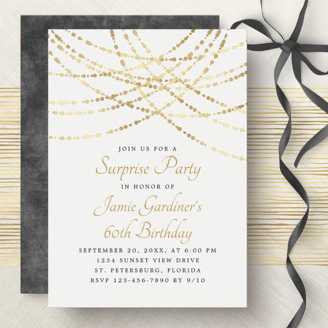 String Ljus Guld Elegant Birthday Inbjudningar (Skapare uppladdad)