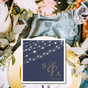 String ljus i Rustic Navy Blue & Guld Pappersservett