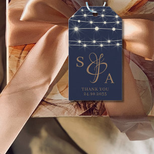 String ljus i Rustic Navy Blue & Guld Presentetikett