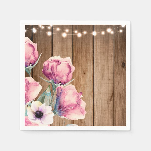 String Ljus & Land Flowers Rustic Barn Wood Pappersservett (Framsidan)