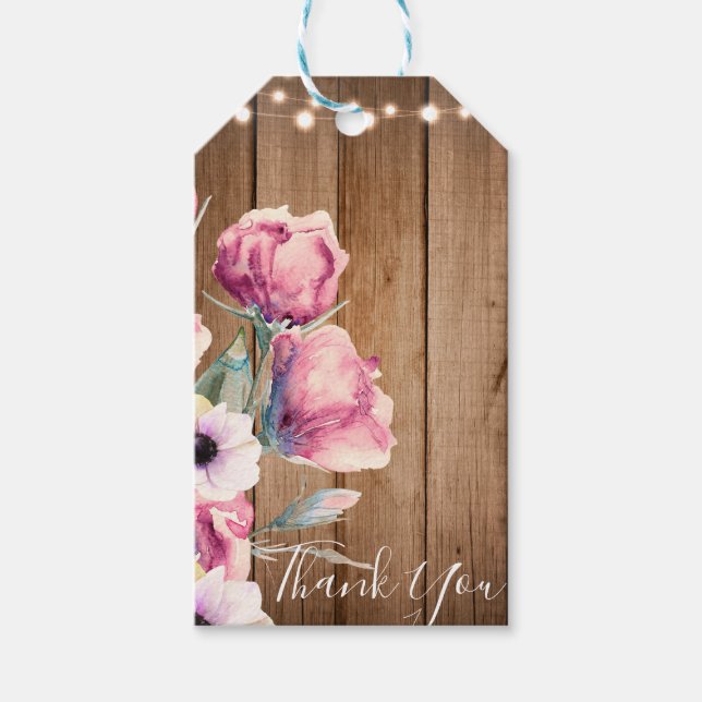 String Ljus & Land Flowers Rustic Barn Wood Presentetikett (Framsidan)