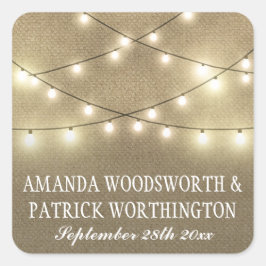 String Ljus Land Rustic Burlap Wedding Favands Fyrkantigt Klistermärke